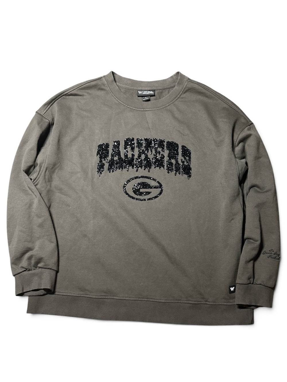 The Wild Collective Green Bay Packers Glitter Sweatshirt Gray XL